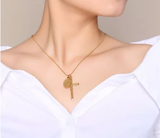 Stainless Steel Miraculous Medal Necklace with Cross