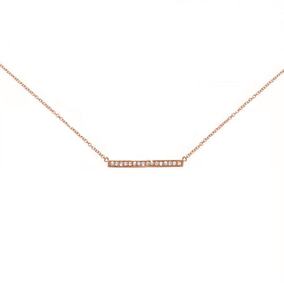 Sterling Silver Rose Finish CZ  Bar Necklace