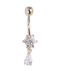 RoseGold Double Flower Belly Button Ring with Teardrop Cubic Zirconia