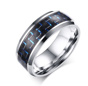 Blue Carbon Fiber Inlay Stainless Steel Ring