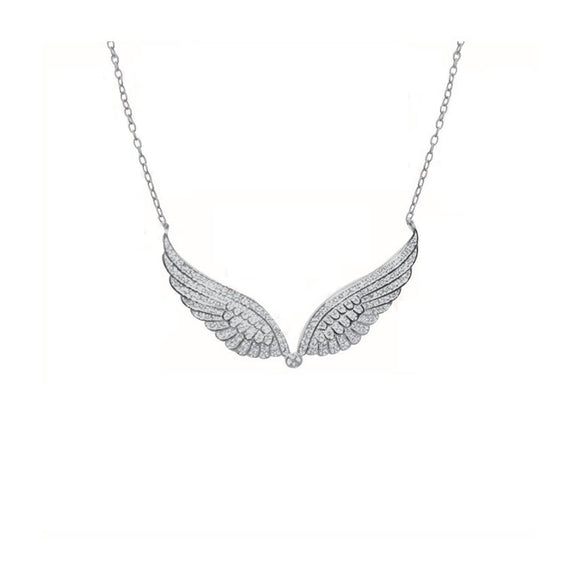 Sterling Silver Angel Wings Necklace  with CZ