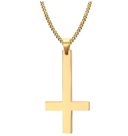 Stainless Steel Gold Iong Inverted Cross Necklace