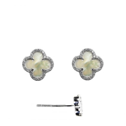 Sterling Silver Mother of Pearl Clover Design Studs