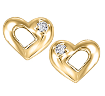 (0.03cttw) Gold Heart Canadian Diamond Studs