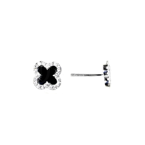 Sterling Silver Clover Design Onyx Earrings