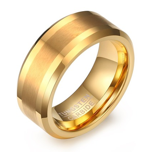 Comfort fit Gold Tungsten Ring with Brushed and Polish Finish