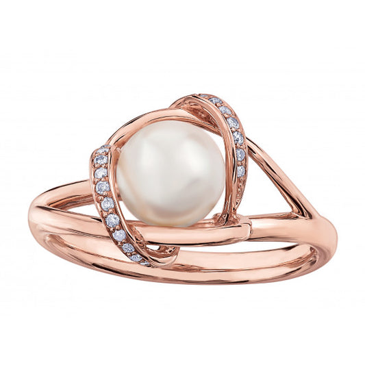 10k RoseGold Pearl and Diamond Ring