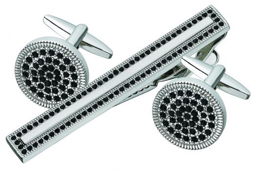 Cufflink and Tie Bar Set with Black Stones