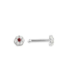14K White Gold Flower Nose studs with Red Stone