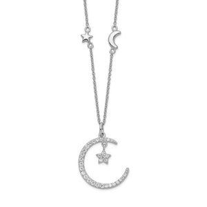 Sterling Silver CZ Cresent Moon with Hanging Star