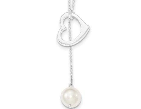 Sterling Silver Pearl Heart Lariat Necklace