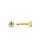 14K White Gold Flower Nose studs with Red Stone