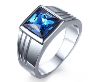 Stainless Steel Blue Cubic Zirconia Ring