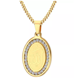 Stainless Steel Oval Allah with Cubic Zirconia Necklace
