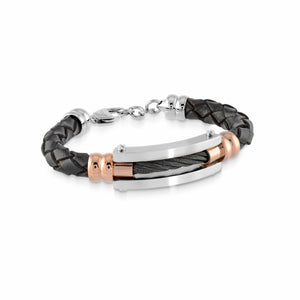 Black Leather with Black Cable Bracelet
