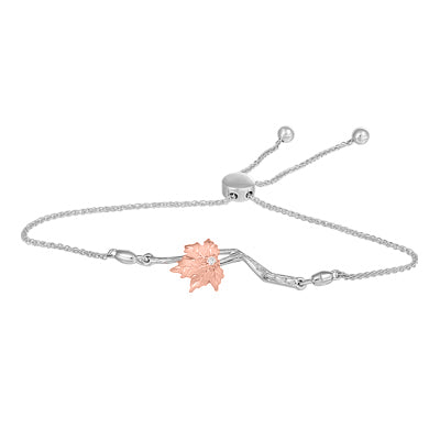 (0.038ct) 10k WhiteGold with Rosegold Maple Leaf Lariat Bracelet