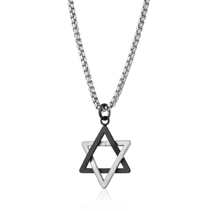 Black and Steel Star of David Necklace