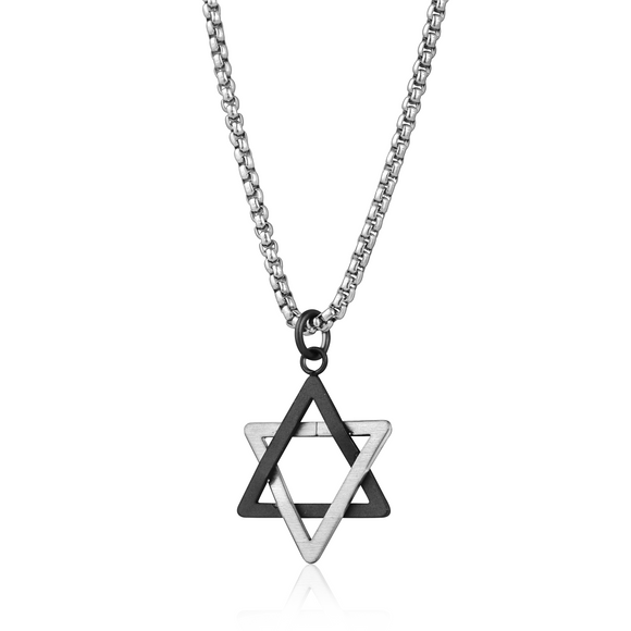 Black and Steel Star of David Necklace