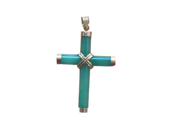 14k Yellowgold Jade Cross Charm