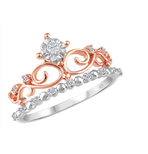 (0.049cttw) White Gold and Rose Gold Crown Ring
