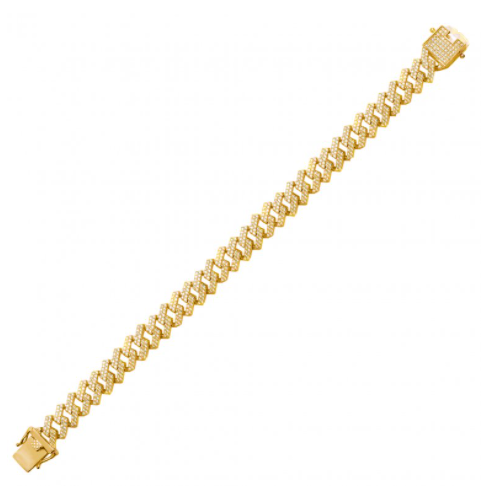 Sterling Silver Micropave Cz GoldIp Hip Hop Bracelet