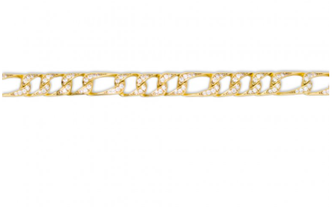 Sterling Silver Figaro Gold Plating Micropave Cz Hip Hop Bracelet