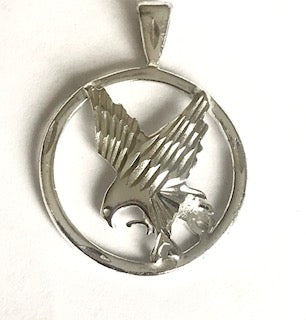Silver Diamond Cut Circular Eagle Pendant
