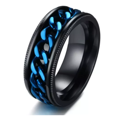 Black Stainless Steel ring with Rotating chain