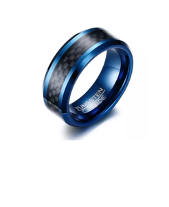 Blue Tungsten Carbide Rings with Carbon Fiber