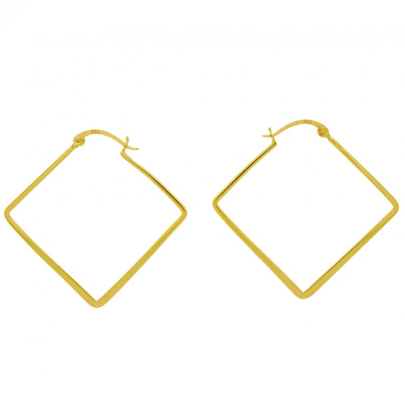 Gold Finish Flat Diamond Shape Hoop