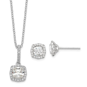 Sterling Silver Rhodium-plated Cz Necklace/ Earrings Set
