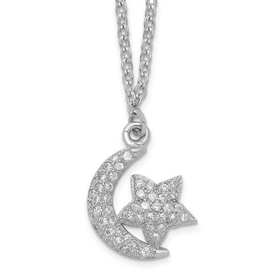 Sterling Silver CZ Moon and Star Necklace