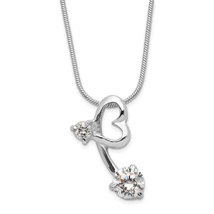 Sterling Silver Heart Pendant with Two Cz