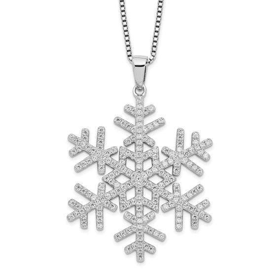 Sterling Silver Micro Pavé Cz Snowflake Necklace