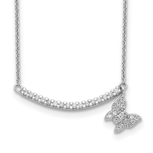 Sterling Silver Cz Dangling Butterfly Necklace