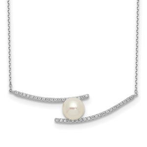 Sterling Silver Rhodium-plated 7-8mm Pearl Necklace with Cz