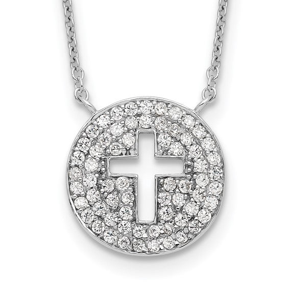 Sterling Silver Round CZ Cross Necklace