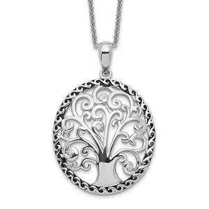Sterling Silver Rhodium-plated Tree of Life Necklace