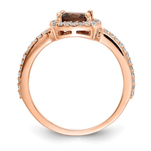 Sterling Silver Rose Gold-plated Black Quartz Cz Ring