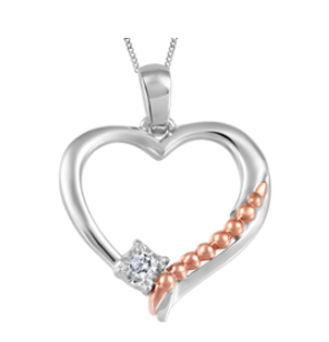 (.025ct)White and Rose Gold Heart Necklace