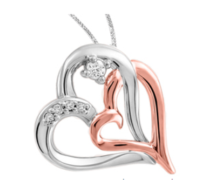(0.039cttw) White and Rose Gold Heart Necklace with Canadian Diamond