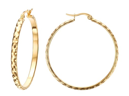42mm Stainless Steel Diamond Cut Gold Hoop