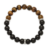 Black Agate and Tiger’s Eye Bead Bracelet and Stainless Steel Spacer