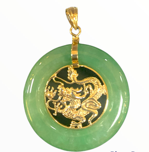 14k Yellowgold Jade Dragon Pendant