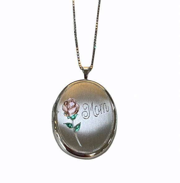 Sterling Silver Mom Oval Locket Necklace