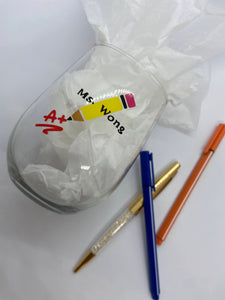 Custom Wineglass for teacher with Pencil design