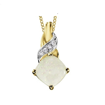 (0.02cttw) Yellow Gold Opal and Diamond Pendant