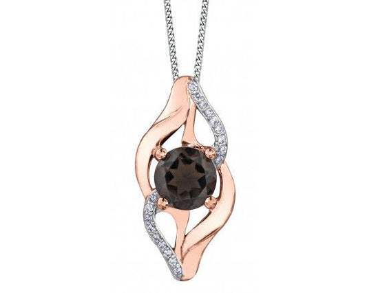 (0.011ttw) 10K Rose gold Smokey quartz and Diamonds Necklace