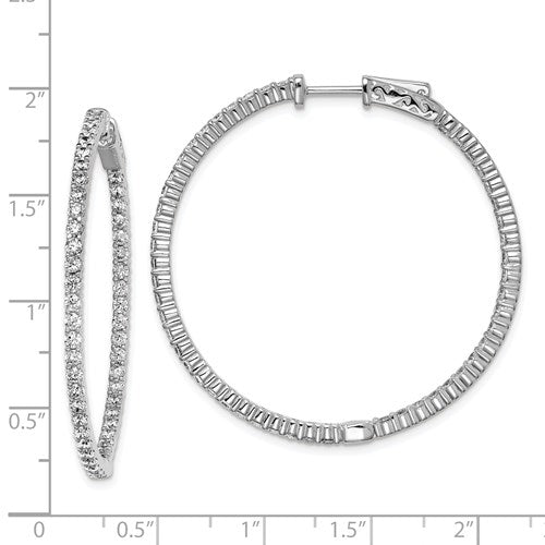 (38mm)Sterling Silver CZ Stones In And Out Round Hoop Earrings