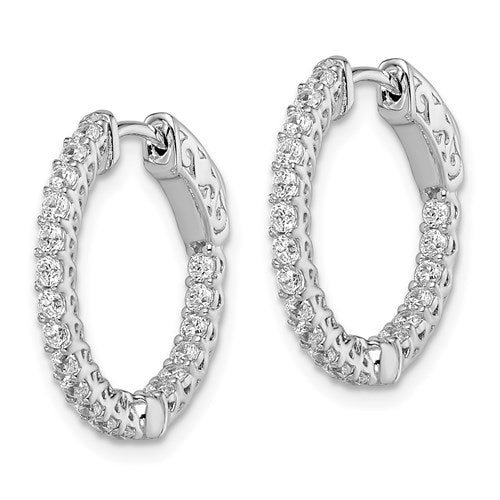 (20mm)Sterling Silver 20mm CZ Stones In And Out Round Hoop Earrings